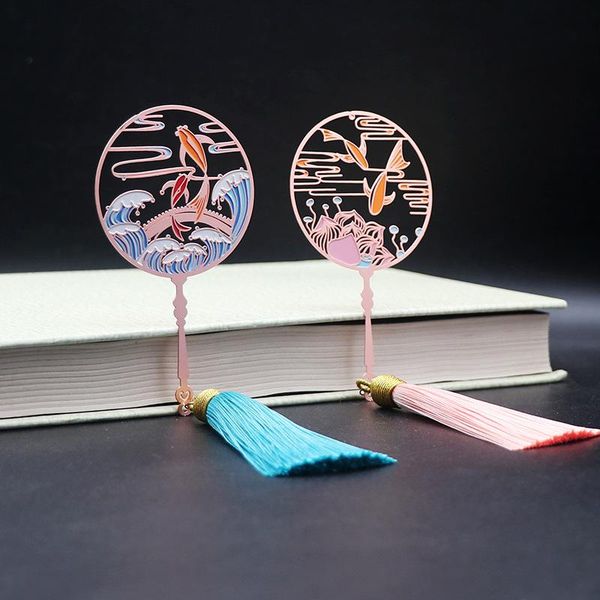 

chinese style bookmark brass koi peacock chain pendant bookmark group fan metal suitable for student gifts