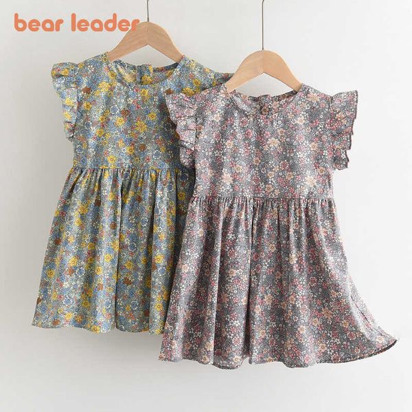 

bear leader girls summer fashion dresses kids baby floral princess vestidos children sweet ruffles clothes party costumes 210708, Red;yellow