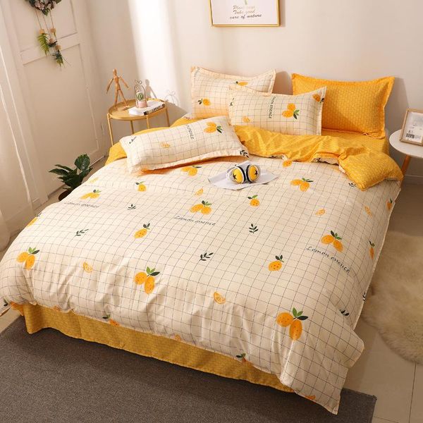 

bedding sets home textile plaid fruit printed aloe cotton duvet cover pillow case bed sheet single double king  twin set oceania