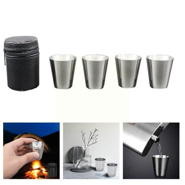 

mugs 4 pcs / set polished 30 ml mini s glass cup drinking kitchen wine glasses for home bag with cover leather bar j6z4