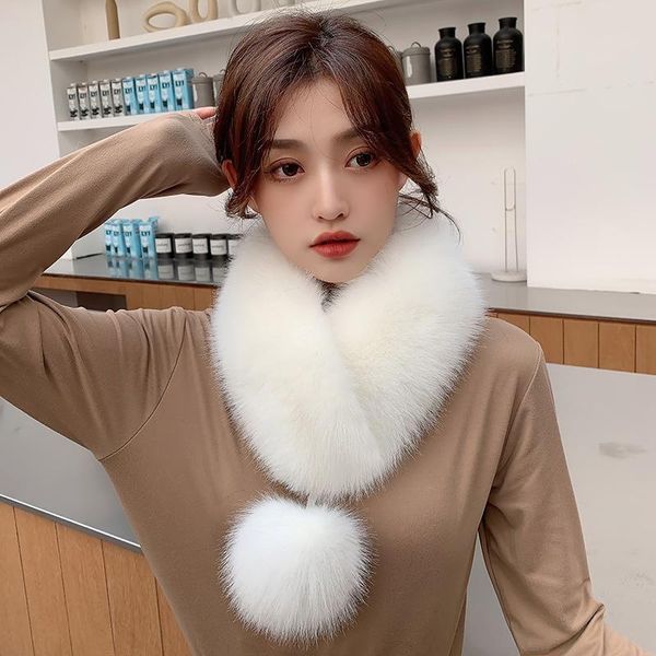 

scarves wool mink scarf with beads thickened fur like warm korean version white collar ribbon ball student winter female, Blue;gray