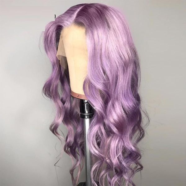 

synthetic wigs long purple body wave hair 13*4 lace front wig for black women with baby natural hairline daily