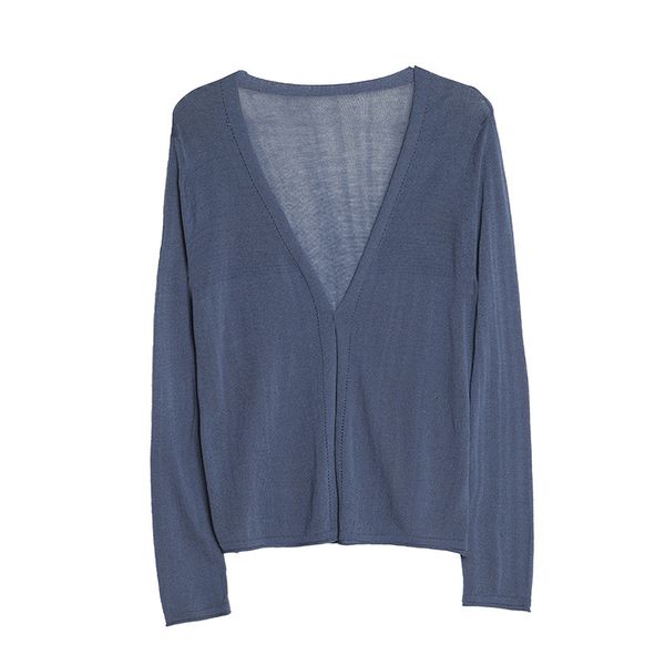 

2021 new women's knitted long sleeve cardigan, monochrome, v-neck, thin coat, simple, temperament, spring and summer series vbo2, Black;brown