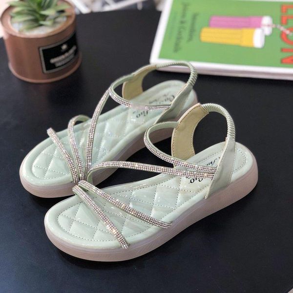 

sandals 2021 fashion with summer women's shoes soft-soled of the wild student flat-bottom fairy rhinestone, Black