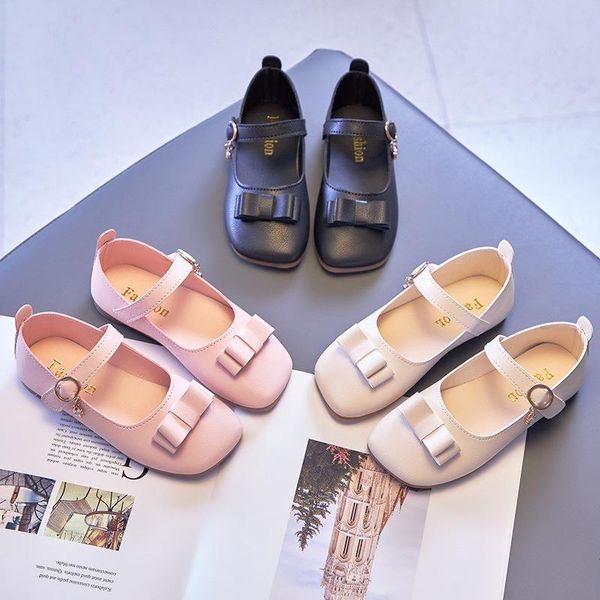 

flat shoes children' princess autumn girl leather soft sole bow, Black;grey