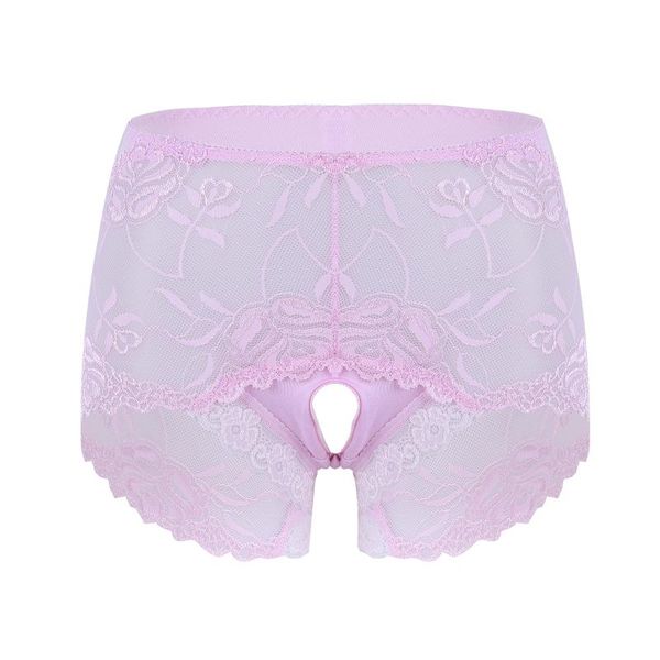 

women lingerie open crotch panties see-through lace patchwork elastic waistband underpants underwear mid waist crotchless briefs, Black;pink