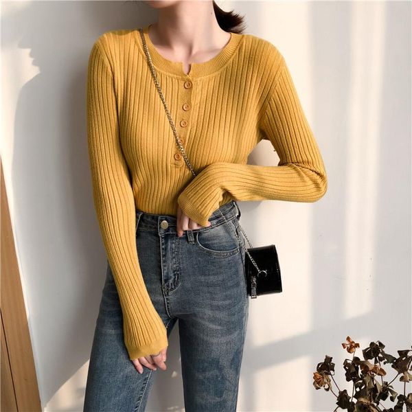 

women's sweaters spring winter slim fit long sleeve wild pullovers knitted casual solid button o-neck clothing korean style fashion bra, White;black
