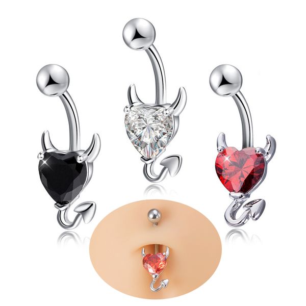 

fashion belly button ring piercing zircon crystal body jewelry love heart navel piercing rings women medical stainless steel, Silver