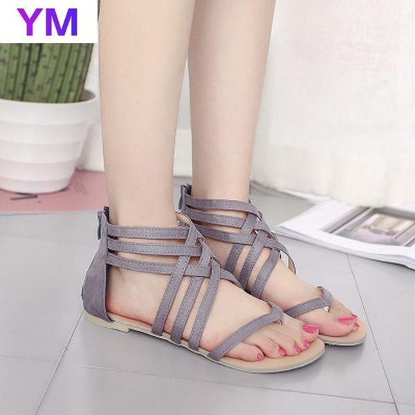 

2021 new casual outdoor beach shoes women's summer sandals flats heel mixed color lace-up sandals fashion peep toe size 34-43, Black