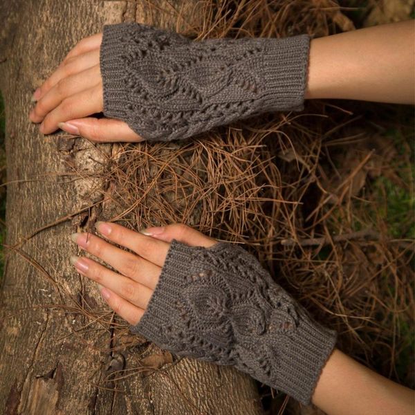 

sports gloves women stylish hand warmer winter arm crochet knitting faux wool mitten warm fingerless, Black