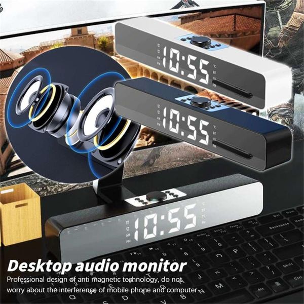 

mini speakers led long bar deskcomputer bluetooth speaker mirror alarm clock portable music subwoofer for pc tv