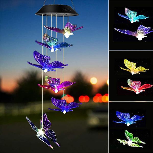 

decorative objects & figurines color changing solar power wind chime crystal ball hummingbird butterfly waterproof outdoor windchime light f