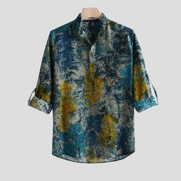 

men's casual shirts shirt blouse loose long sleeve hawaiian spring autumn summer fashion handsome men camisa, White;black