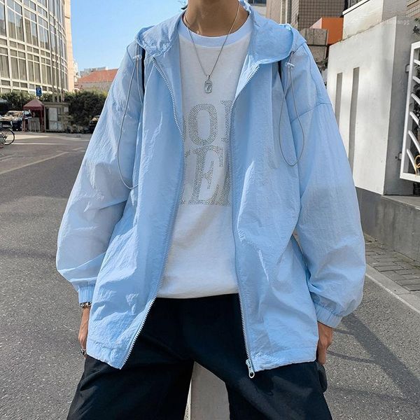 

summer thin jacket men's fashion multicolor casual track hooded men streetwear loose breathable sunscreen jackets mens, Black;brown