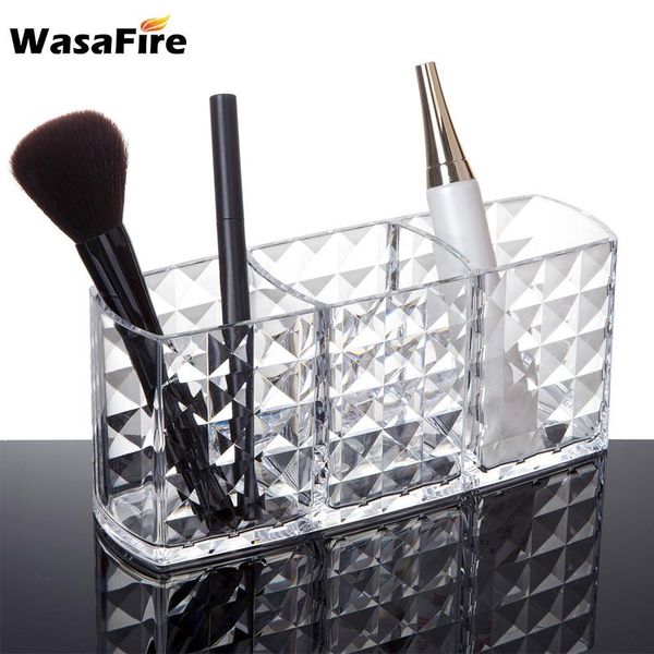 

storage boxes & bins cosmetics tools case makeup brush holder stationery organizer multifunction clear deskbox diamond pattern