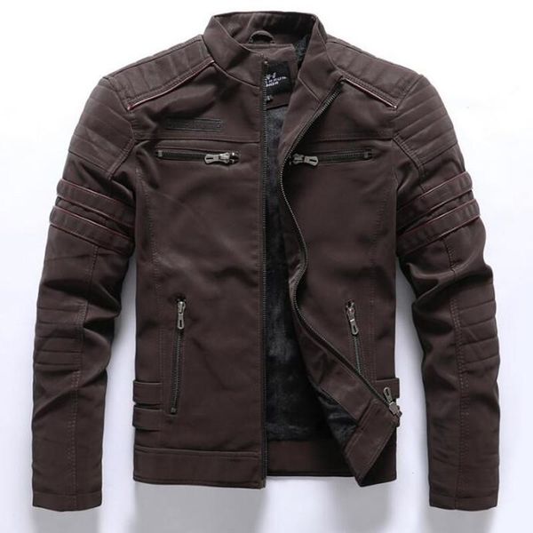 

men's fur & faux leather jacket casual autumn winter fashion stand collar motorcycle men pu coats, Black