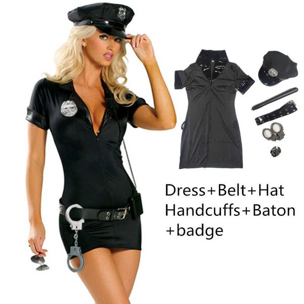 Cosplay Sexy Woman Costume Black Blue Sexy Cop Officer Forty Costume de fantasia uniforme para mulheres adultas Halloween Cosplay Police Dress Sp-xxxl 3264