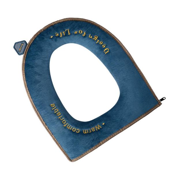 

toilet seat covers 1pc embroidered cushion household cover (grey blue)