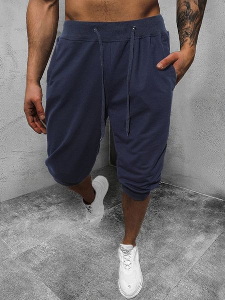 

men solid drawstring waist shorts d78p#, Black