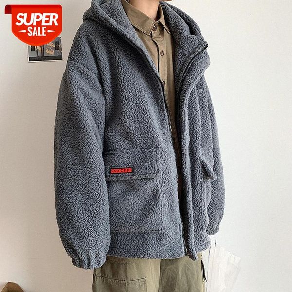 

lamb wool coat men's plus fat size loose hooded tooling cotton plush jacket #td4l, Black;brown