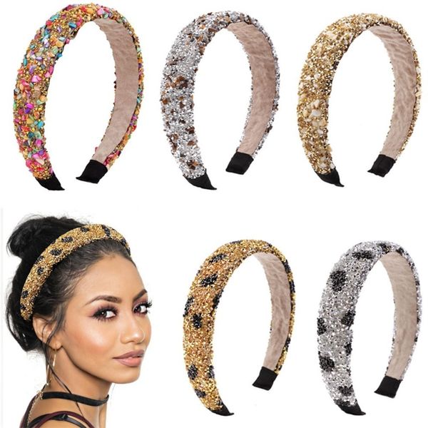 Cerchietto per capelli retrò naturale Healing Crystal Stone Headband Sponge Leopard Print Accessori per fascia per capelli moda donna