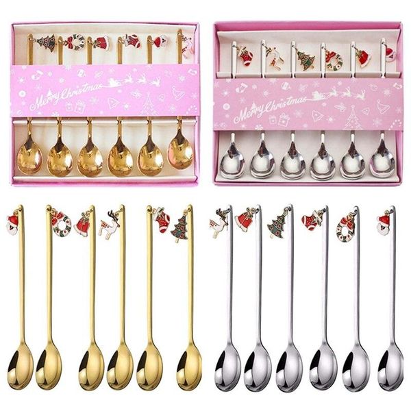 

forks 6pcs stainless steel tableware spoon christmas gift set coffee stirring