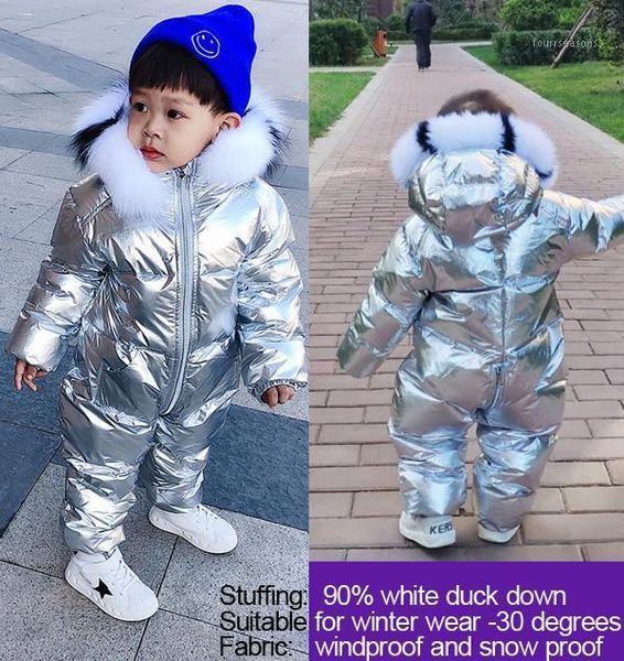 

jumpsuits winter children's jumpsuit boys and girls down ski jacket thick natural fur collar1, Blue