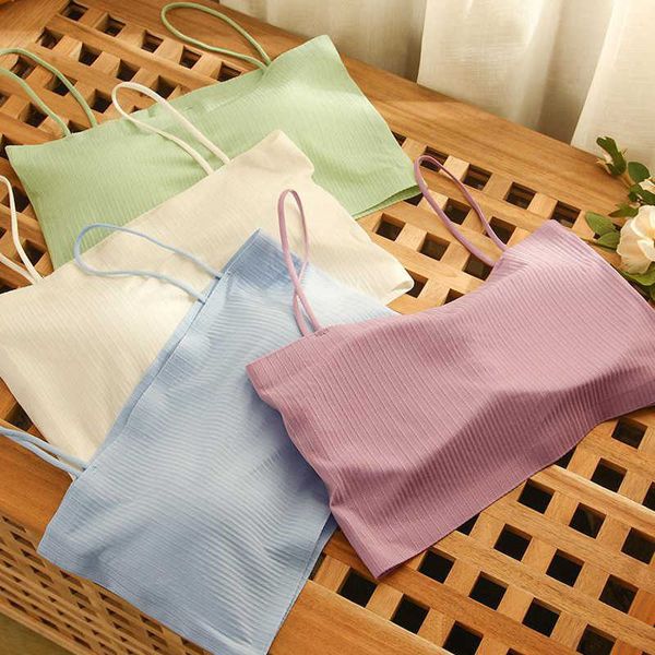 

2021 back wrapped chest bottomed vest without steel ring sling one-piece ice silk bra one piece anti light underwear, White
