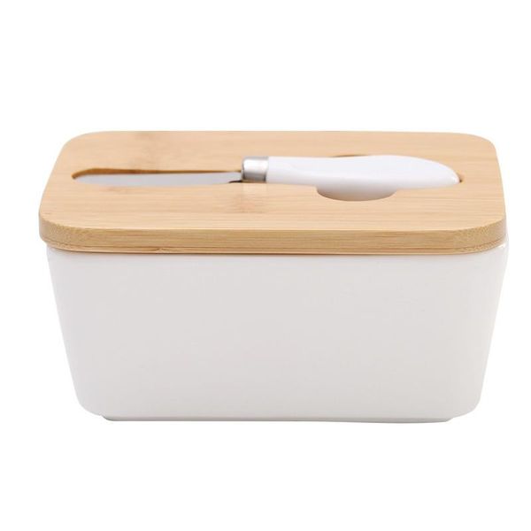 

storage bottles & jars nordic style butter box sealing with wood lid knife fooddish ceramic keeper tool cheese tray plate container for kitc