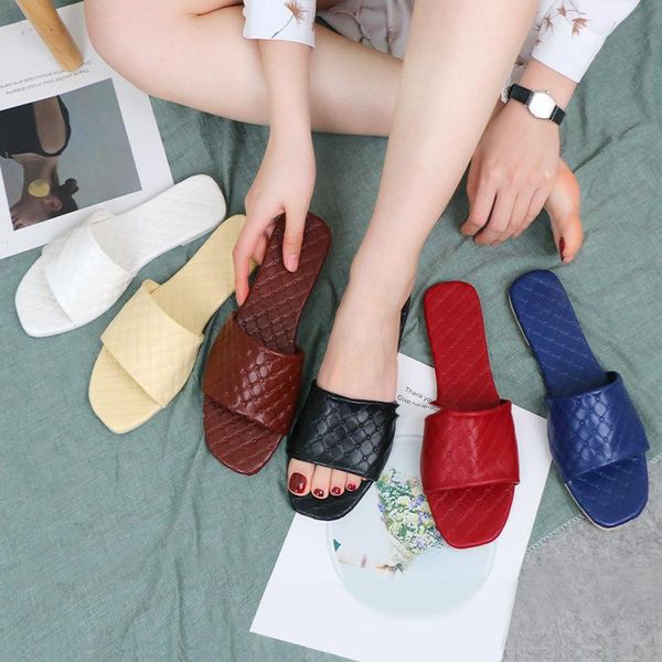 

slippers 2021 square toes for women summer soft sole beach casual shoes female outdoor home house pool, Black