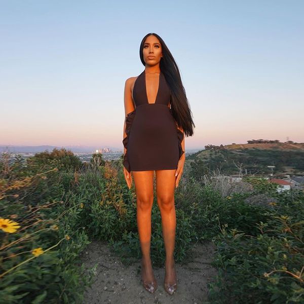 

2021 new arrival sleeveless halter backless club and birthday party travel women soft material dress, Black;gray