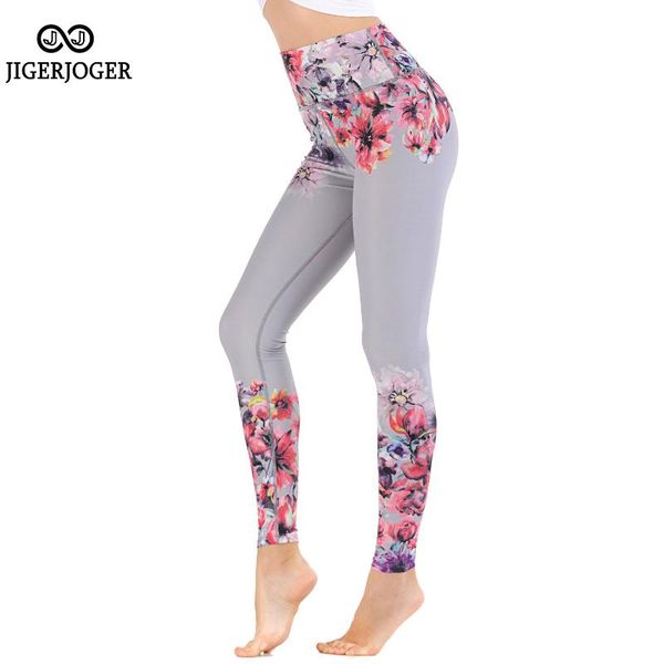 

jigerjoger womens leggings yoga pants woman grey floral printed high waist running tight plus size workout leggings pantalones, White;red