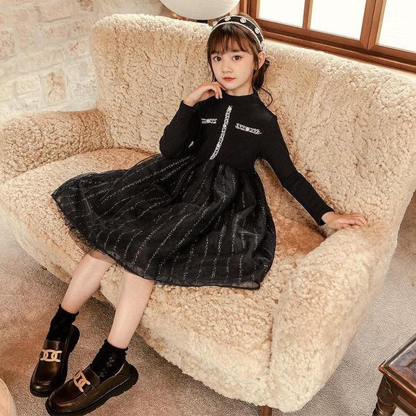 

girl's dresses 2021 fall winter teenage girls fashion black long sleeve party tutu wholesale, Red;yellow