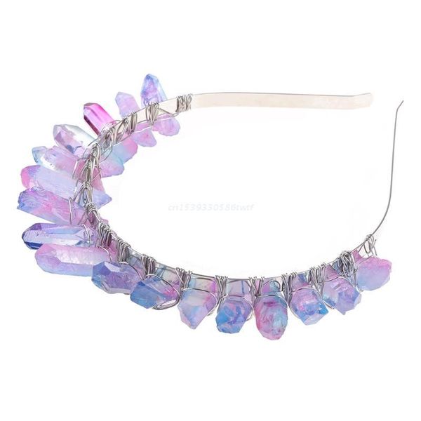 

hair clips & barrettes bohemian handmade bridal tiara crown faux raw crystal rainbow colorful aura headband alloy moon festival prom hoop dr, Golden;silver