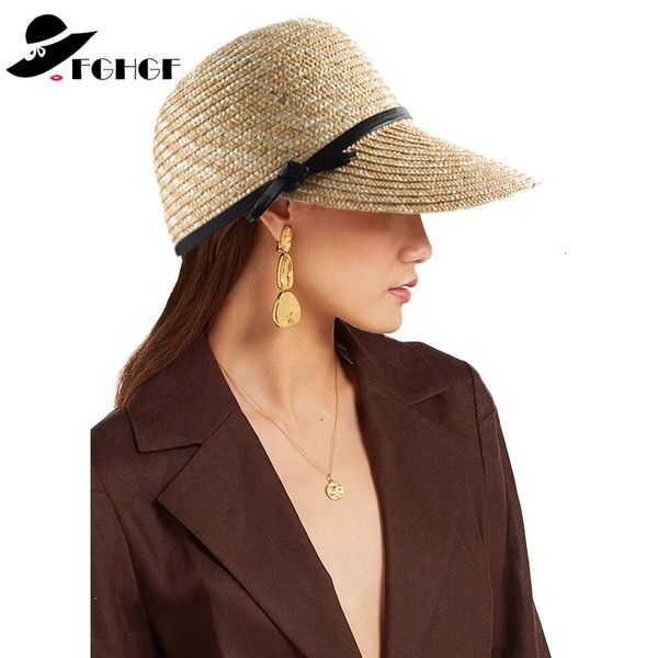 

2021 woven wheat straw cadet beige women sewn braid visor sun hat kentucky derby lady new summer beach equestrian cap 4493, Blue;gray
