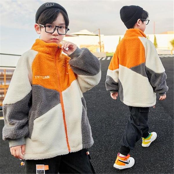 

down coat children's clothing boys lamb wool winter loose fancy teenager plus velvet thick polar fleece sweater, Blue;gray
