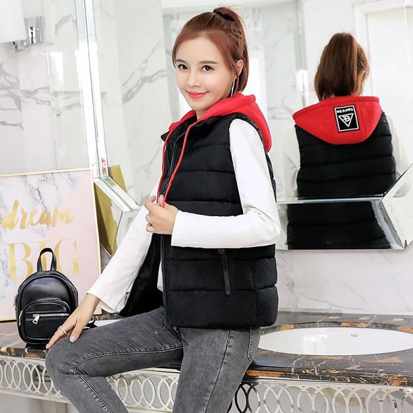 

women's vests 2021 autumn winter stand collar women hooded waistcoat plus size, Black;white
