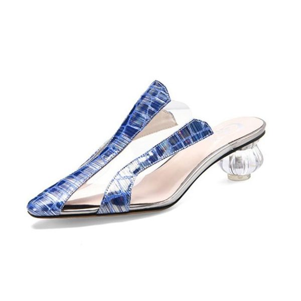 

slippers strange heel transparent shoes women pointed toe genuine leather summer slides high quality, Black