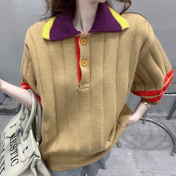 

2021 new autumn thin short-sleeved loose lapel pullover sweater and solid color bottoming shirt hpng, White;black