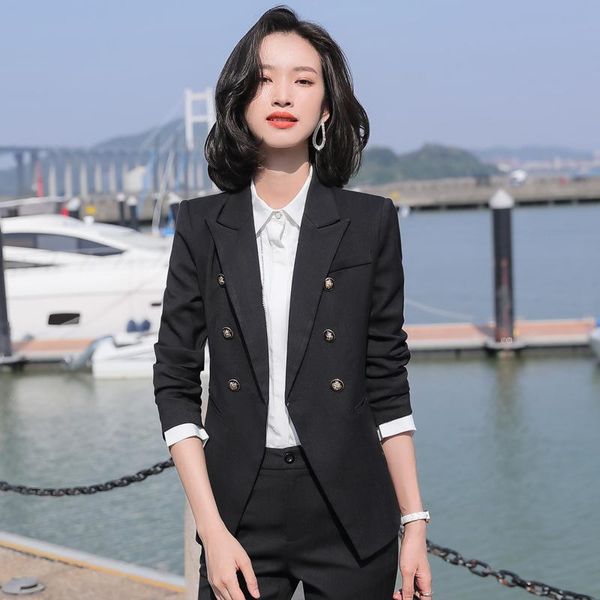 

women's two piece pants gray suits women british style business high- end formal long sleeve blazer and office ladies work wear, White