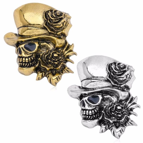 Pins, broches javrick design punk vintage rosa broche prata chapeado antigo crânio de halloween para halloween / festa / feriado