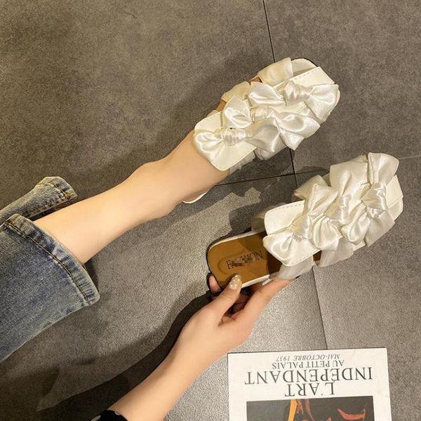 

slippers modern butterfly-knot lady shoes 2021 summer flat sandals fashion slides woman flip flops zapatos de mujer, Black