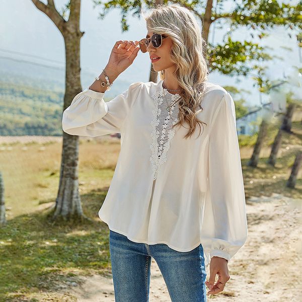 

spring lace patchwork blouses casual lantern sleeve white floral blouse shirt for women 2021 new gg5p