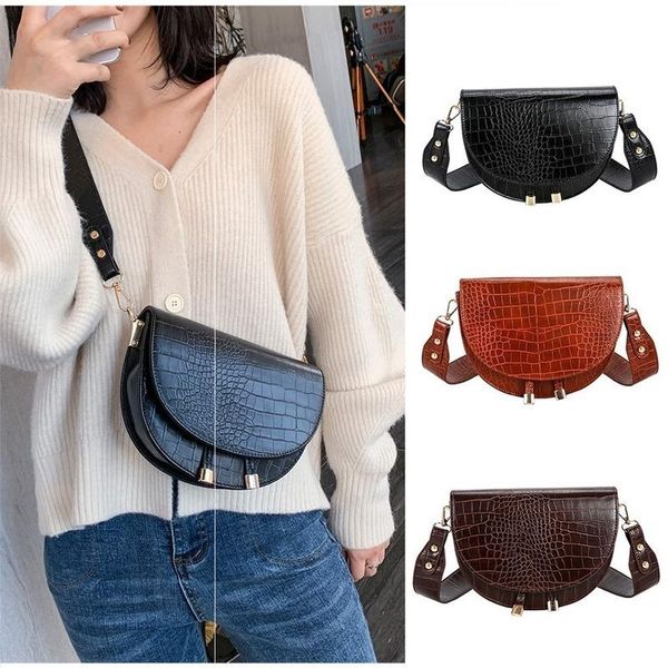 

cross body buylor women luxury shoulder bags crocodile pattern handbag female crossbody bag half round pu leather messenger