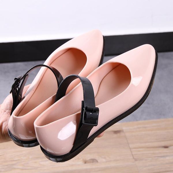 

sandals casual fashion ladies summer tide plastic flat non-slip buckle waterproof rain jelly shoes soft sole and comfortable., Black