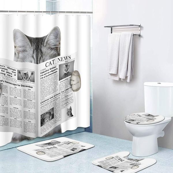 

bath accessory set 4 piece shower curtain sets, safari animals cute with non-slip rugs, toilet lid cover and mat, durable waterproof