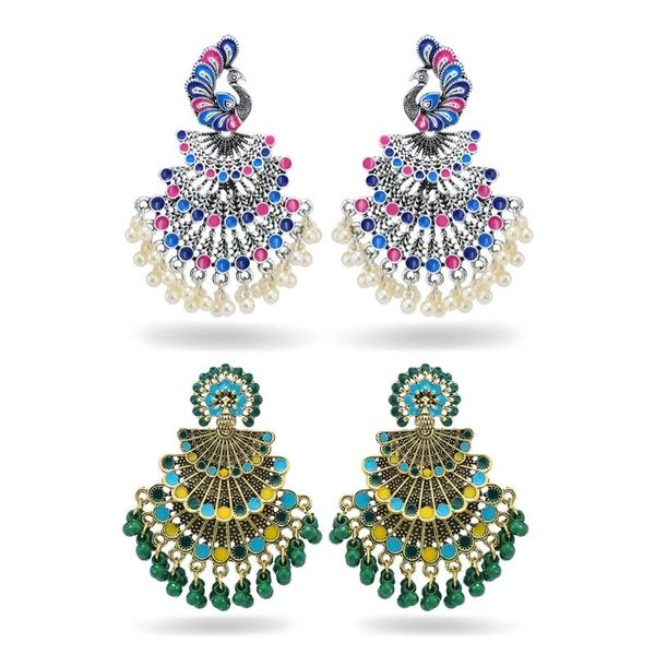 

1 pair luxury enamel color peacock earrings vintage ear dangler pendant women bridal jewelry gifts wedding party decor, Silver