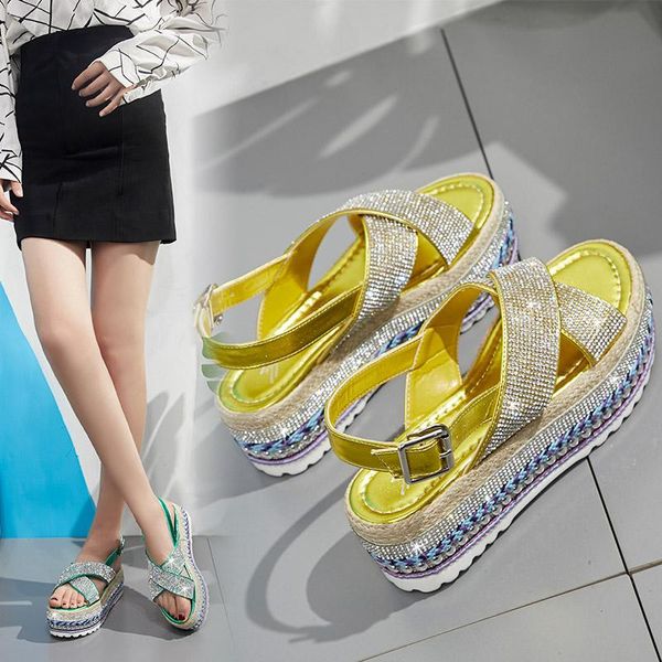 

dress shoes nkuskad platform sandals women summer buckle flat beach bling footwear 2021 fashion for ladies buty damskie, Black