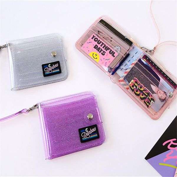 

wallets ladies neck bag female pvc glitter transparent card wallet lanyard pouch cute po shiny purse women plastic small #15, Red;black