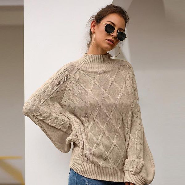 

women's sweaters women autumn winter high collar long sleeve pullovers female fashion lantern twisted loose thin, White;black